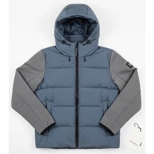 Men's Blue and Gray Hooded Jacket